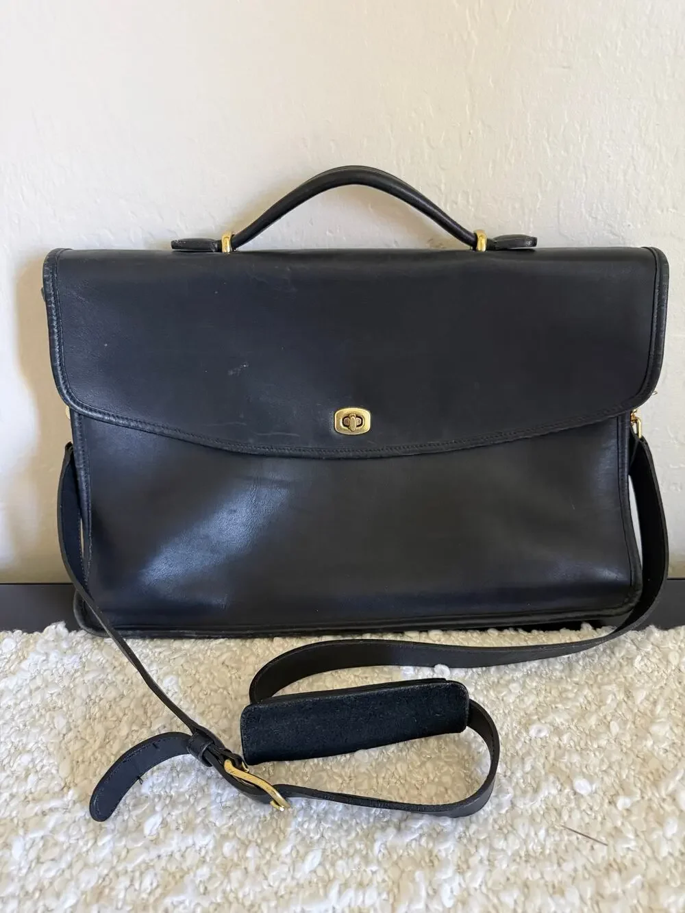 Vintage Coach Lexington Briefcase - Smooth Black Leather with Brass Hardware